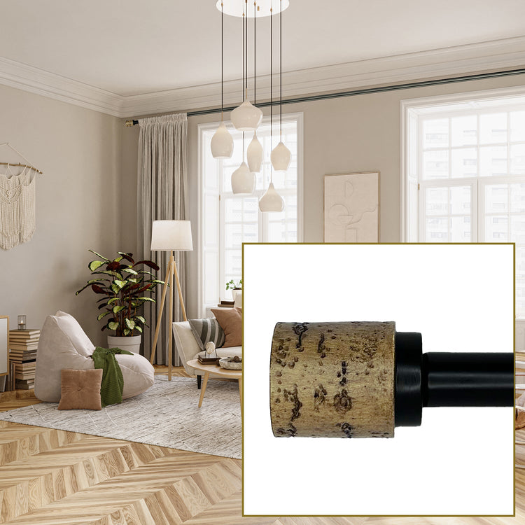 Versailles - Ensemble de Tringle à Rideau Esencial Cork, Longueur Ajustable, Noir (2 Grandeurs Disponibles) - Simple Boutique
