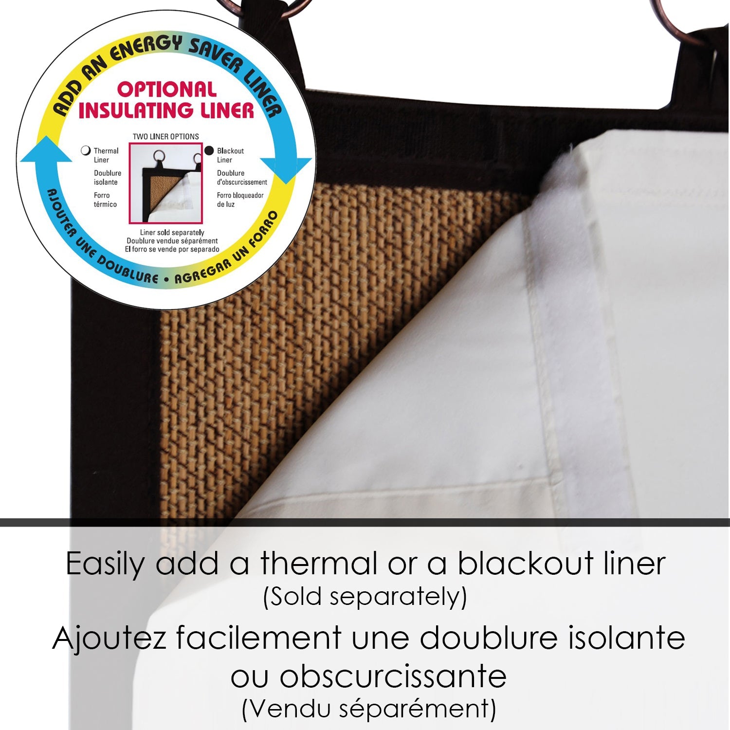Versailles - Panneau de Rideau en Bambou Ring Top, Oeillets en Laiton, 40" x 84", Brun - Simple Boutique