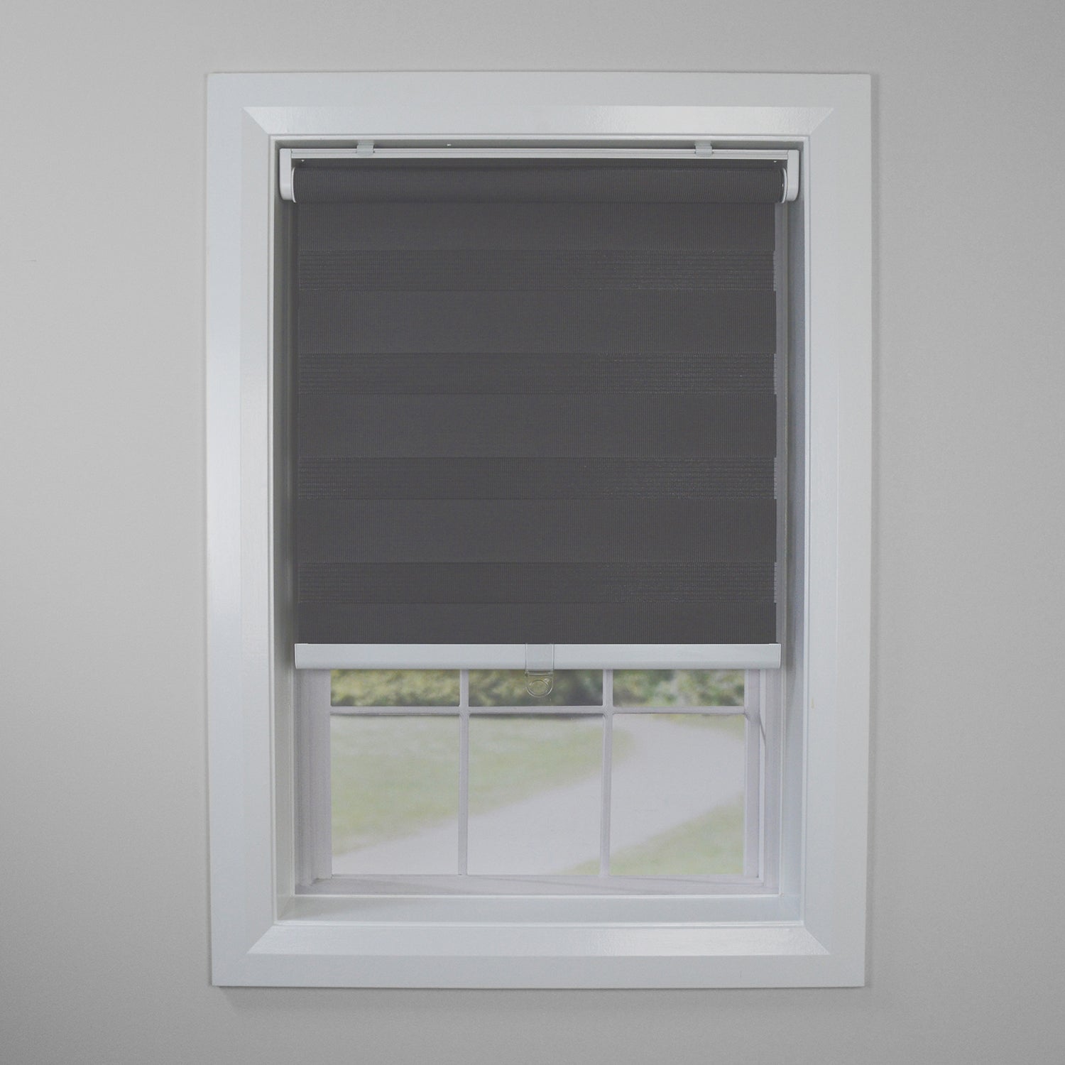 Versailles - Store de Fenêtre à Toile Alternée Sans Cordon Slimline, 24" x 72", Charbon - Simple Boutique