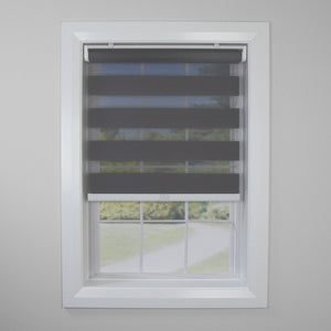 Versailles - Store de Fenêtre à Toile Alternée Sans Cordon Slimline, 24" x 72", Charbon - Simple Boutique