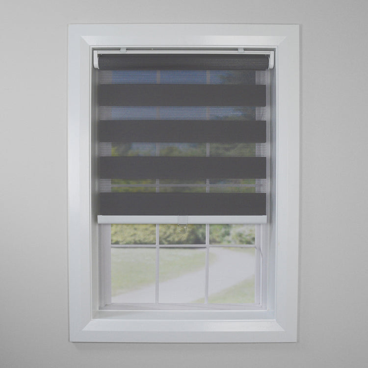 Versailles - Store de Fenêtre à Toile Alternée Sans Cordon Slimline, 24" x 72", Charbon - Simple Boutique