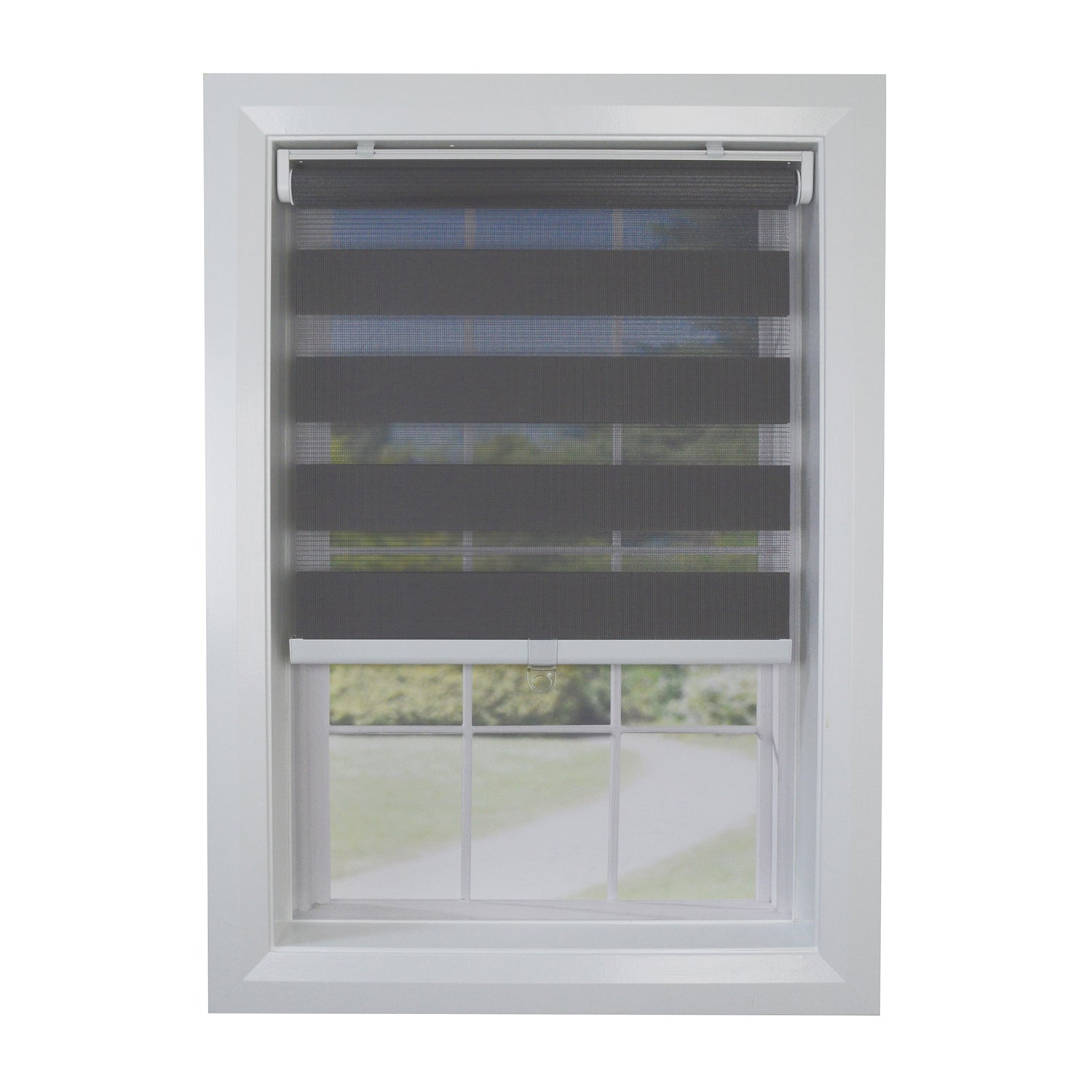 Versailles - Store de Fenêtre à Toile Alternée Sans Cordon Slimline, 24" x 72", Charbon - Simple Boutique