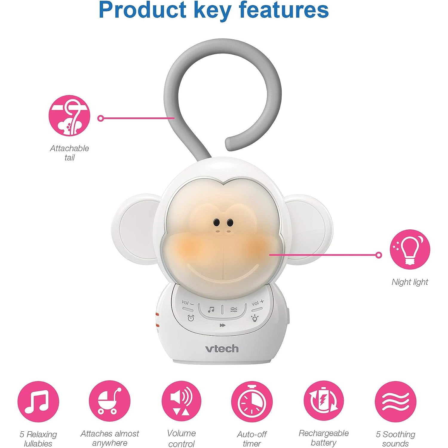 Vtech - Dispositif Sonore Apaisant Portatif pour Bébé Myla le Singe, Berceuse et Veilleuse - Simple Boutique