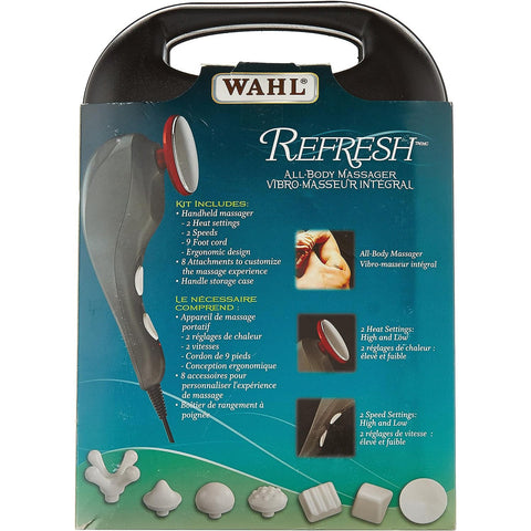 WAHL - Masseur pour le Corp Refresh, 2 Réglages de Chaleur, 2 Vitesses, 8 Acessoires, Noir