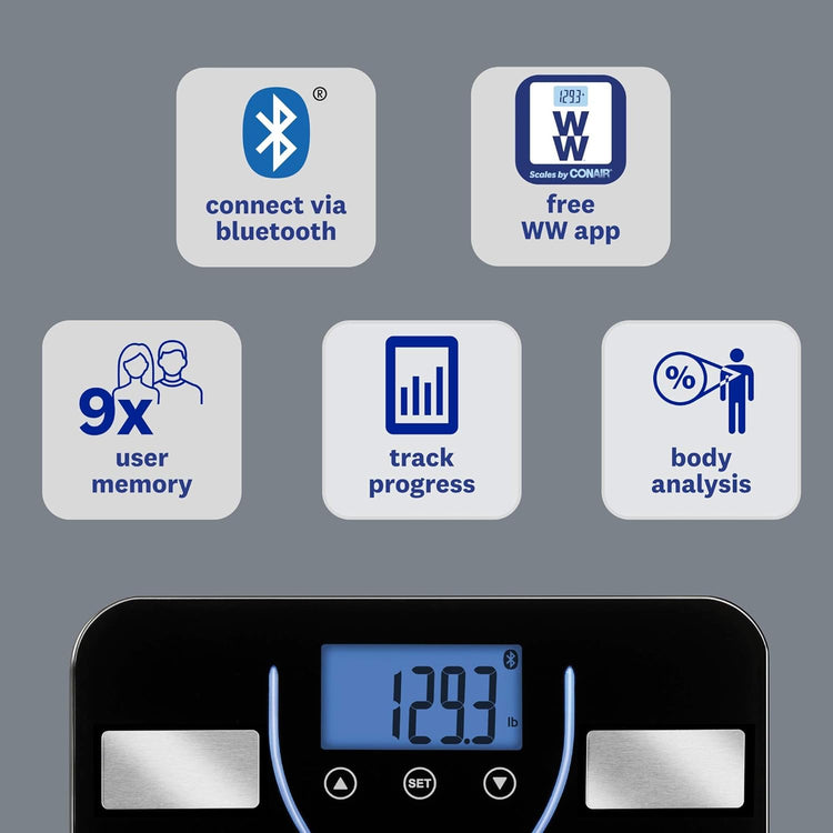 Weight Watcher - Pèse-Personne Numérique avec Analyse Corporelle, Bluetooth, Capacité Maximum de 180kg - Simple Boutique