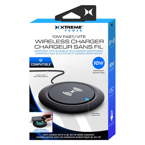 Xtreme - Chargeur Sans-Fil pour Téléphone, 10 Watts, Indicateur LED, Noir
