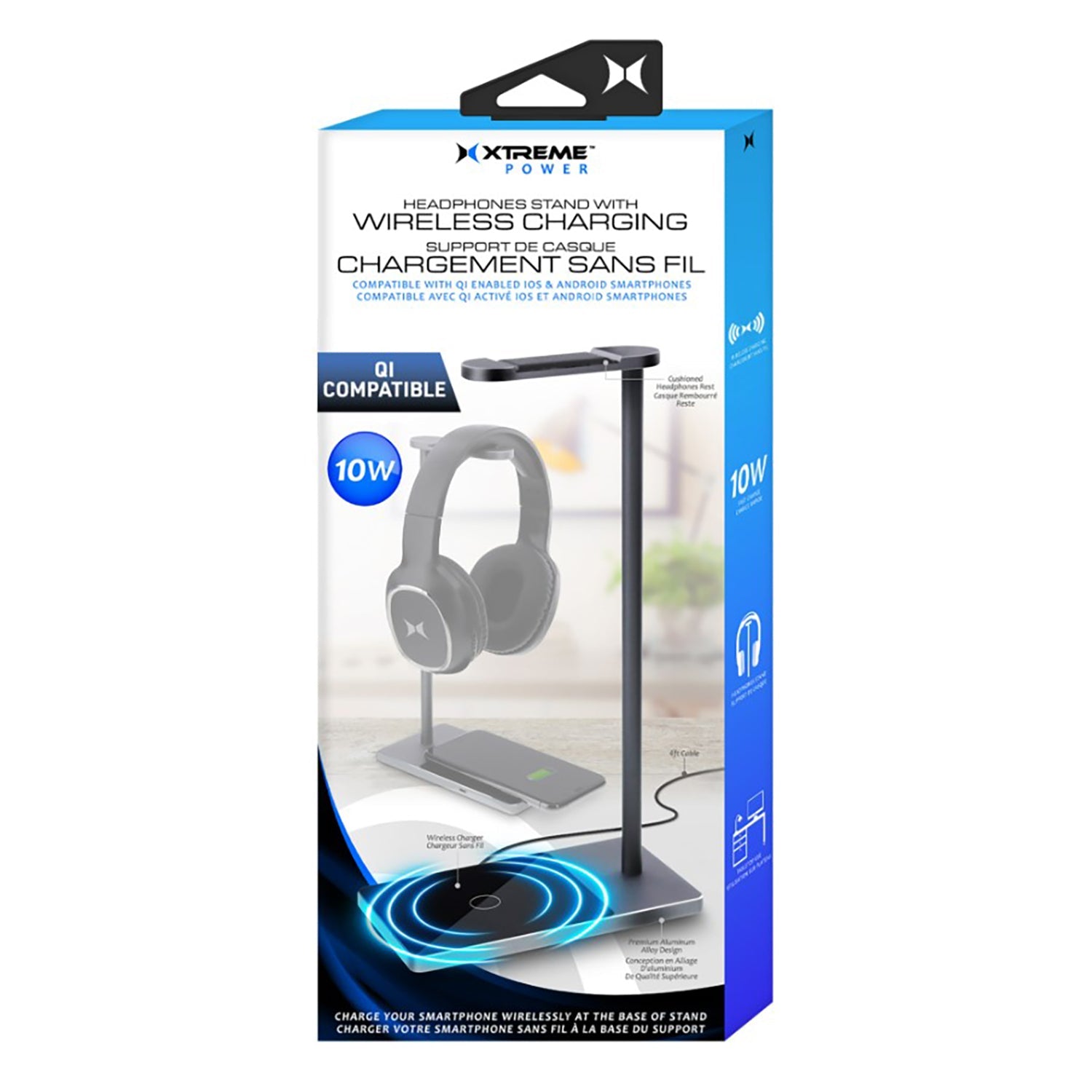 Xtreme - Support pour Casque D'écoute avec Chargeur Sans-Fil pour Téléphone Intégré, Noir - Simple Boutique