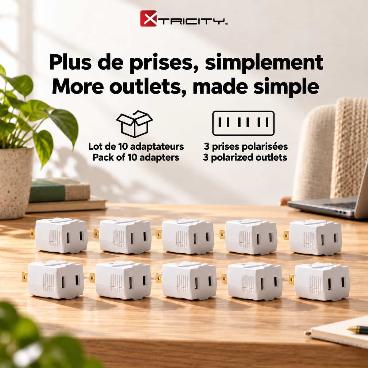 Xtricity Adaptateur mural polarisé multiprise 3 prises - Lot de 10 - Simple Boutique