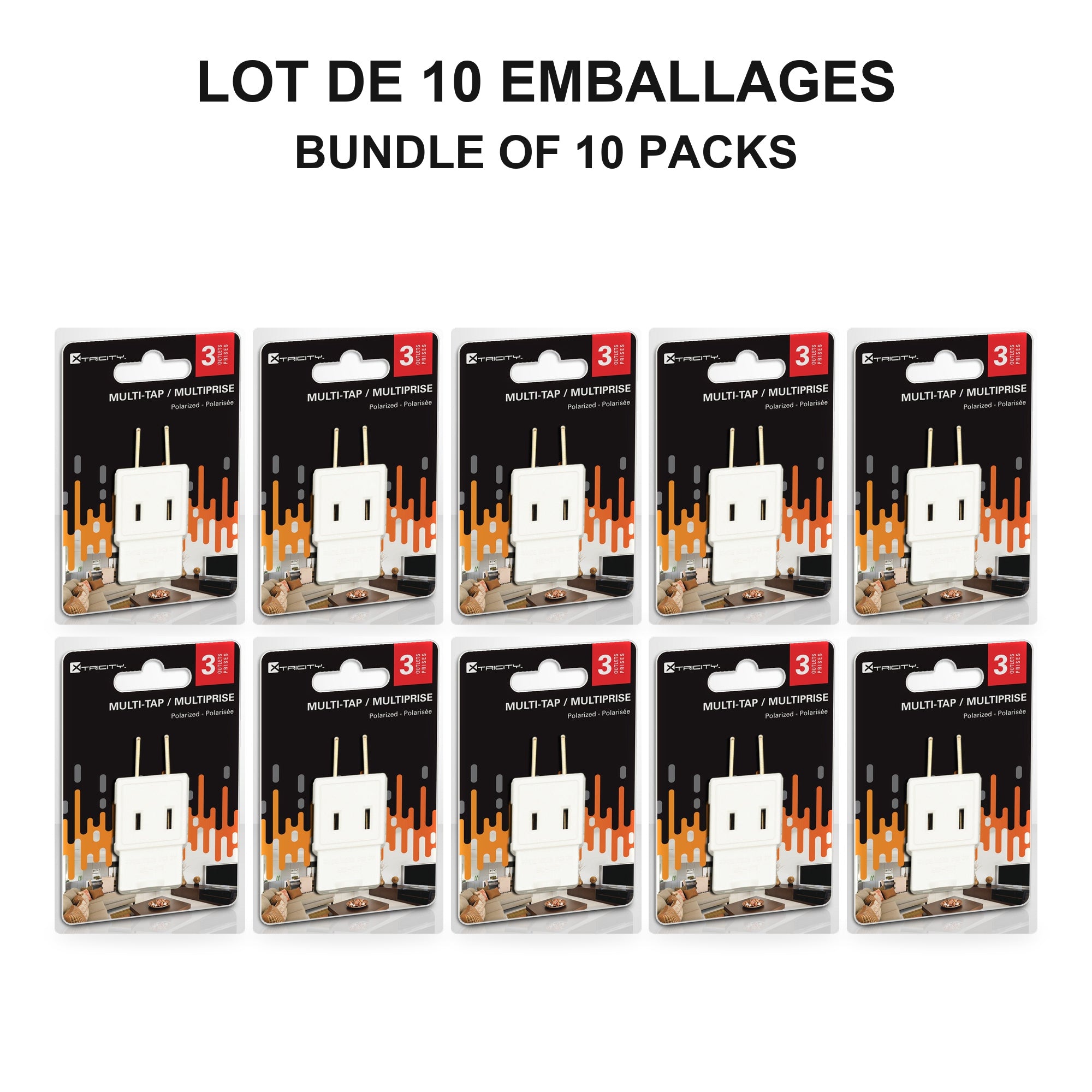Xtricity Adaptateur mural polarisé multiprise 3 prises - Lot de 10 - emballage - Simple Boutique