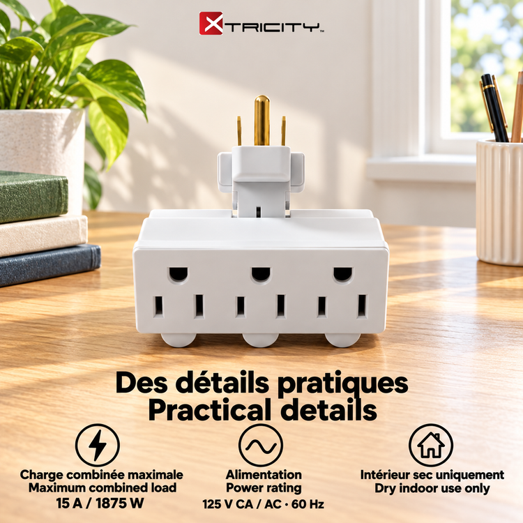 Xtricity Adaptateur triple à prises inclinables de haut en bas - Lot de 5 - Simple Boutique