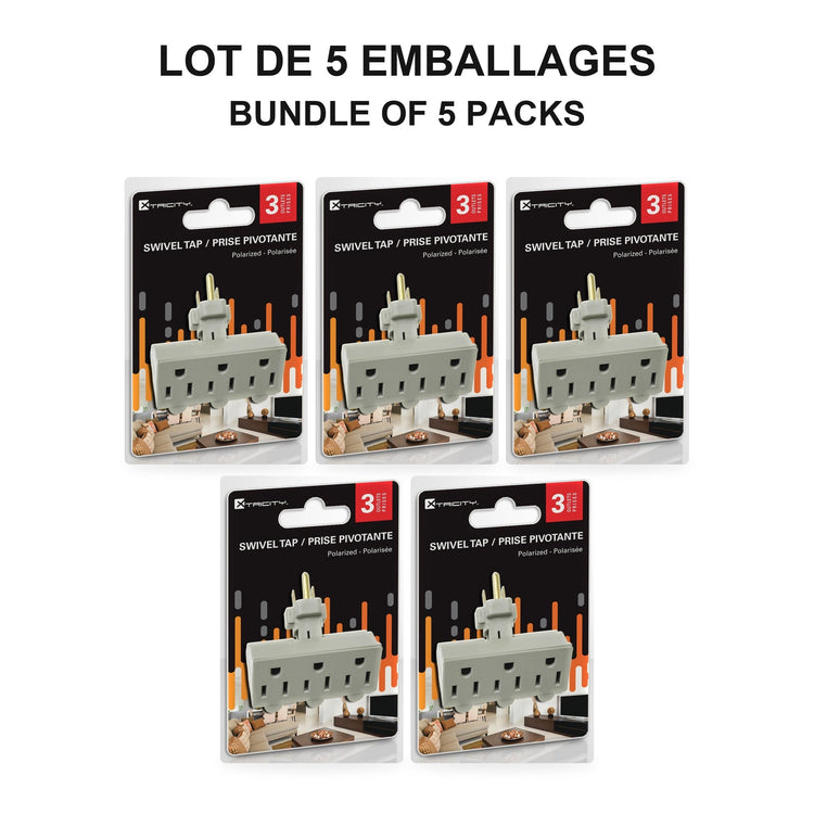 Xtricity Adaptateur triple à prises inclinables de haut en bas - Lot de 5 - emballage - Simple Boutique