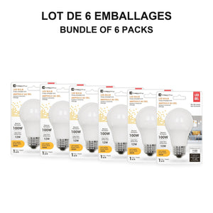 Xtricity Ampoule DEL A19, 12W, équivalent 100W blanc doux 3000K, individuelle, non-dimmable - Lot de 6 - emballage - Simple Boutique