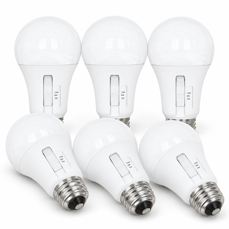 Xtricity Ampoule DEL Tri-Light A19, 2W/8W/15W sélectionnable, blanc doux 2700K, gradable - Lot de 6 - Simple Boutique