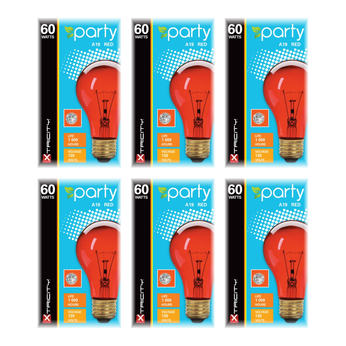 Xtricity Ampoule claire A19 festivité, 60W Rouge 1pk - Lot de 6 - Simple Boutique