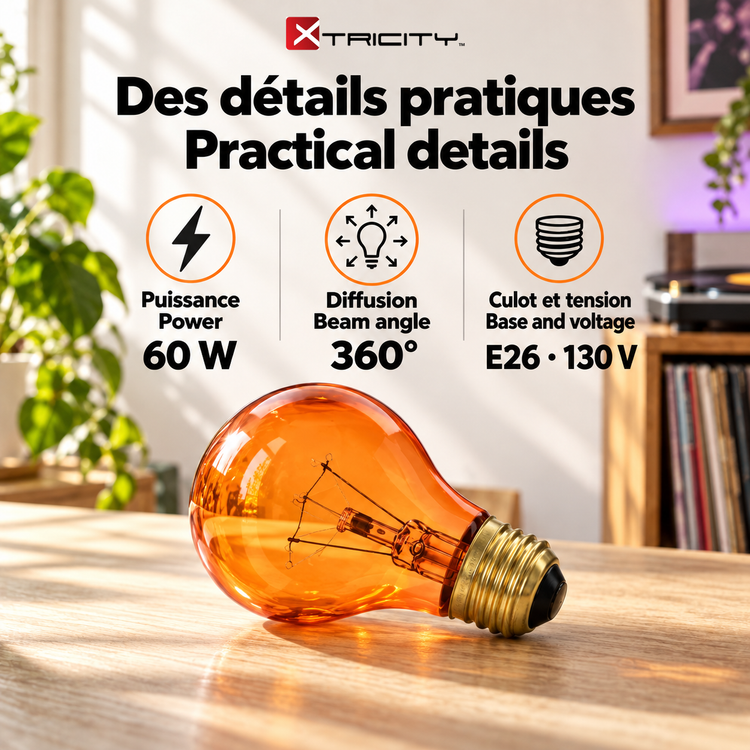 Xtricity Ampoule de fête A19 - 60W Ambre, Incandescente, Culot moyen E26, Simple - Lot de 6 - Simple Boutique