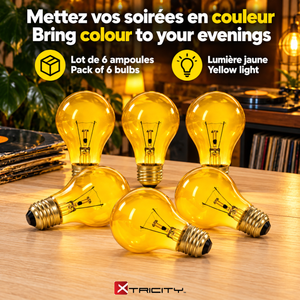 Xtricity Ampoule de fête A19 - 60W Jaune, Incandescente, Culot moyen E26, Simple - Lot de 6 - Simple Boutique