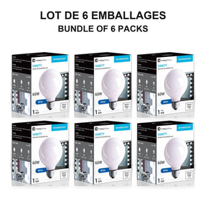 Xtricity Ampoule globe G25 Vanity - 60W / Blanc / E26 - Lot de 6 - emballage - Simple Boutique
