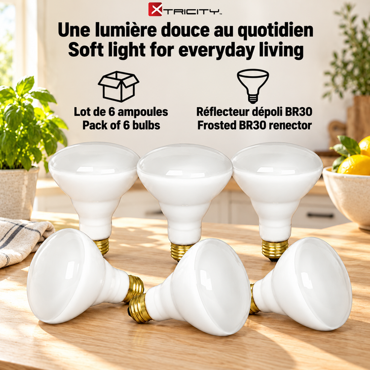 Xtricity Ampoule projecteur BR30, 65W dépolie, culot moyen - Lot de 6 - Simple Boutique