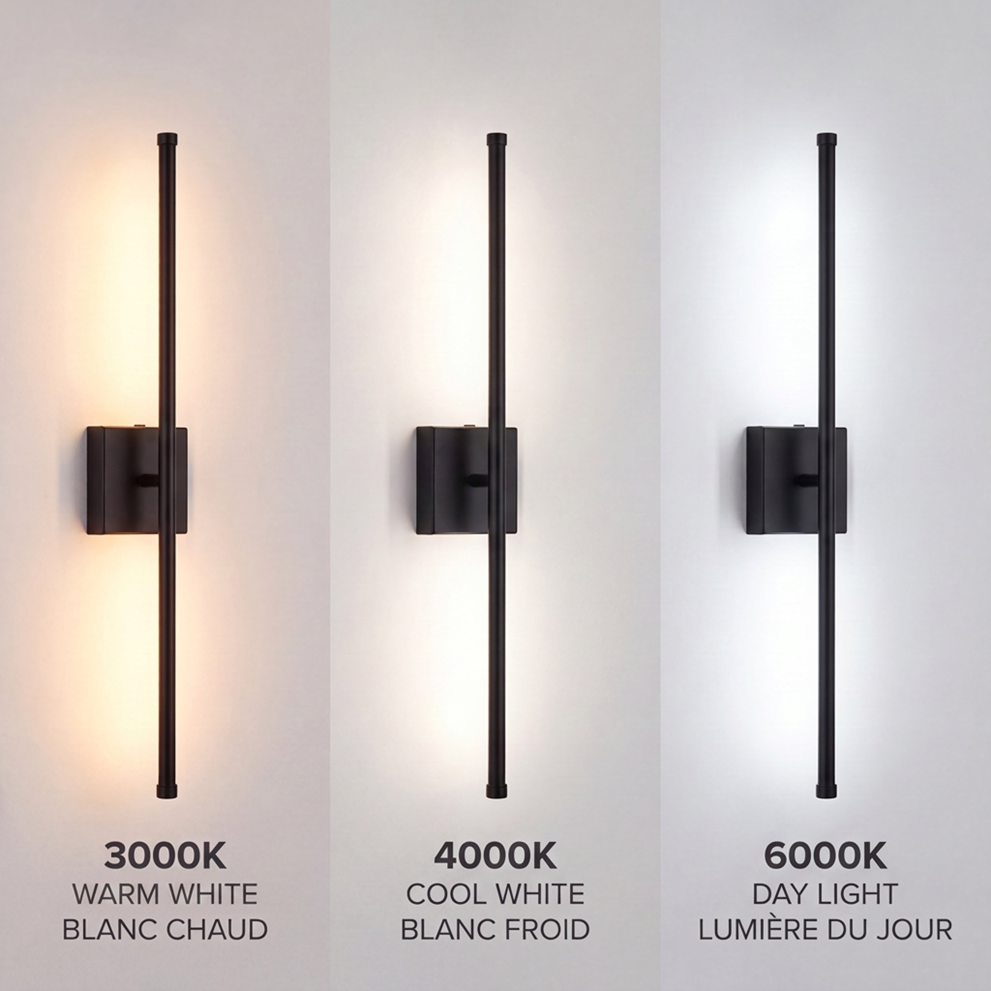 Xtricity Applique murale DEL rechargeable « Lumo » 3 W, 290 lumens, 3000K, 4000K, 6000K, intensité variable - Noir - Lot de 2 - emballage - Simple Boutique