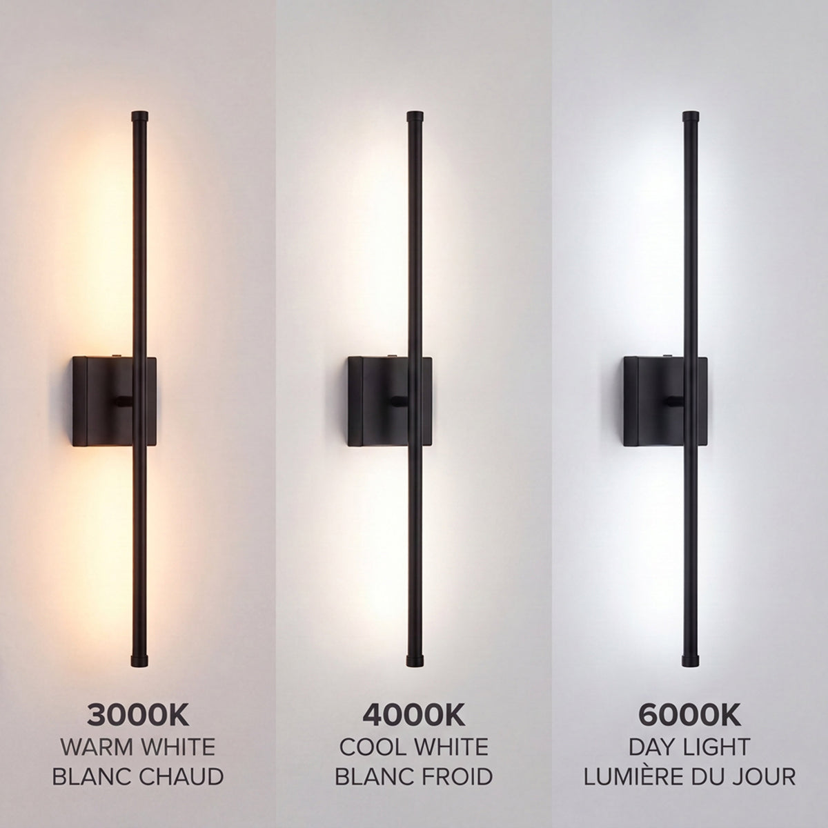 Xtricity Applique murale DEL rechargeable « Lumo » 3 W, 290 lumens, 3000K, 4000K, 6000K, intensité variable - Noir - Lot de 2 - emballage - Simple Boutique