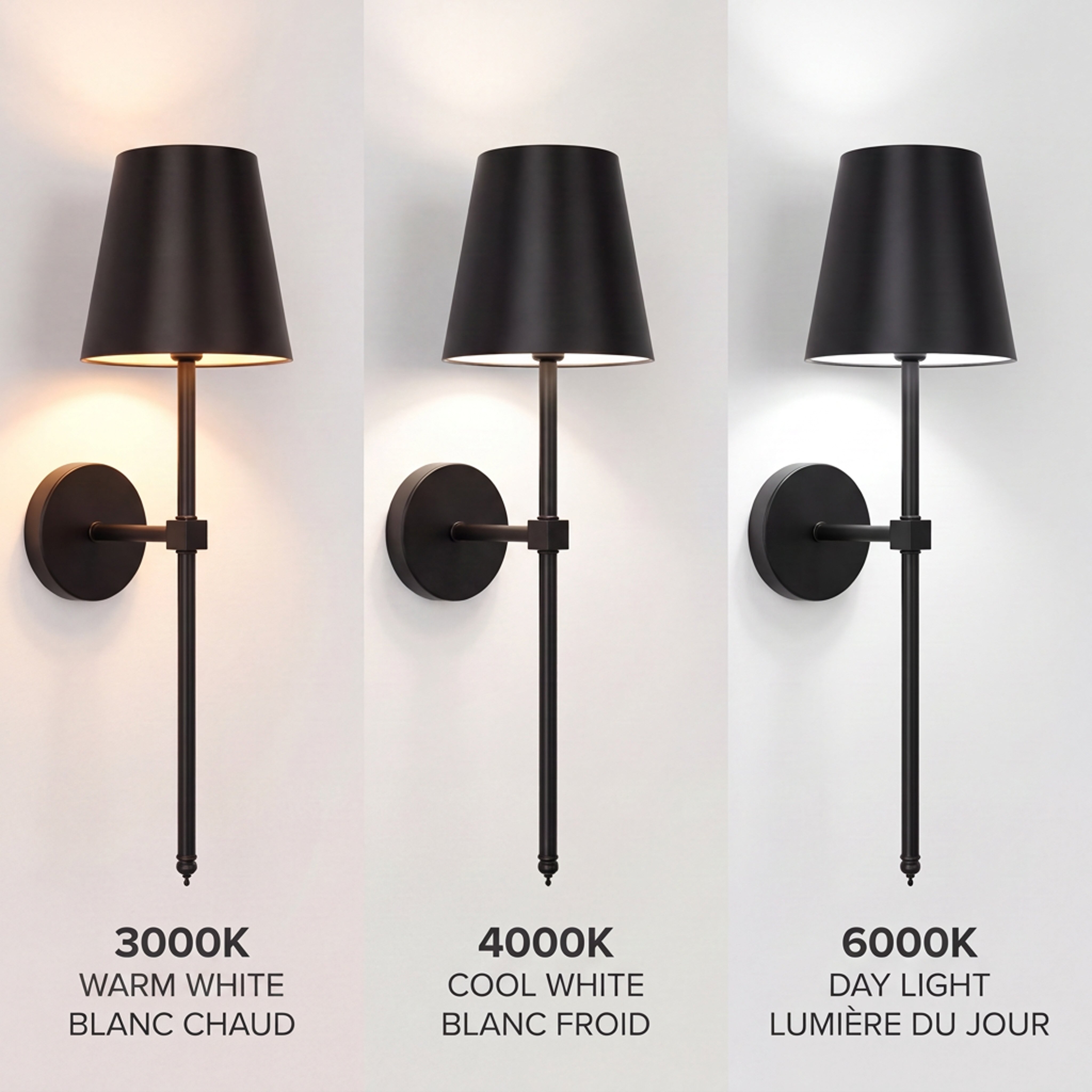 Xtricity Applique murale LED rechargeable "Nova" 3W, 210 Lumens, 3000K, 4000K, 6000K, Intensité variable - Noir, Lot de 2 - emballage - Simple Boutique