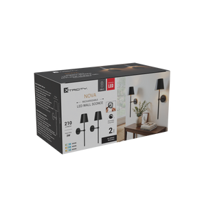 Xtricity Applique murale LED rechargeable "Nova" 3W, 210 Lumens, 3000K, 4000K, 6000K, Intensité variable - Noir, Lot de 2 - emballage - Simple Boutique