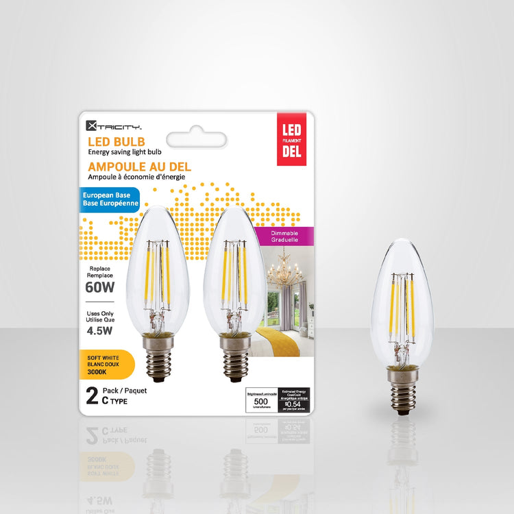 Xtricity - Ensemble de 2 Ampoules DEL à Économie d'énergie, Gradable, Type C, 4.5W, 3000K Blanc Doux - Simple Boutique