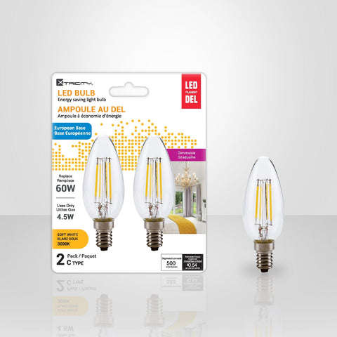 Xtricity - Ensemble de 2 Ampoules DEL à Économie d'énergie, Gradable, Type C, 4.5W, 3000K Blanc Doux