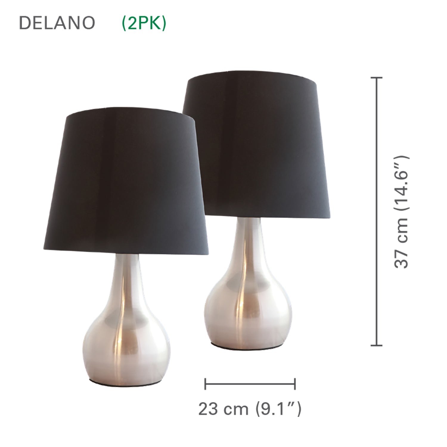 Xtricity - Ensemble de 2 Lampes de Tables Tactiles à 3 Intensités, 9'' x 14.5'', De la Collection Delano, Noir et Argent - Simple Boutique