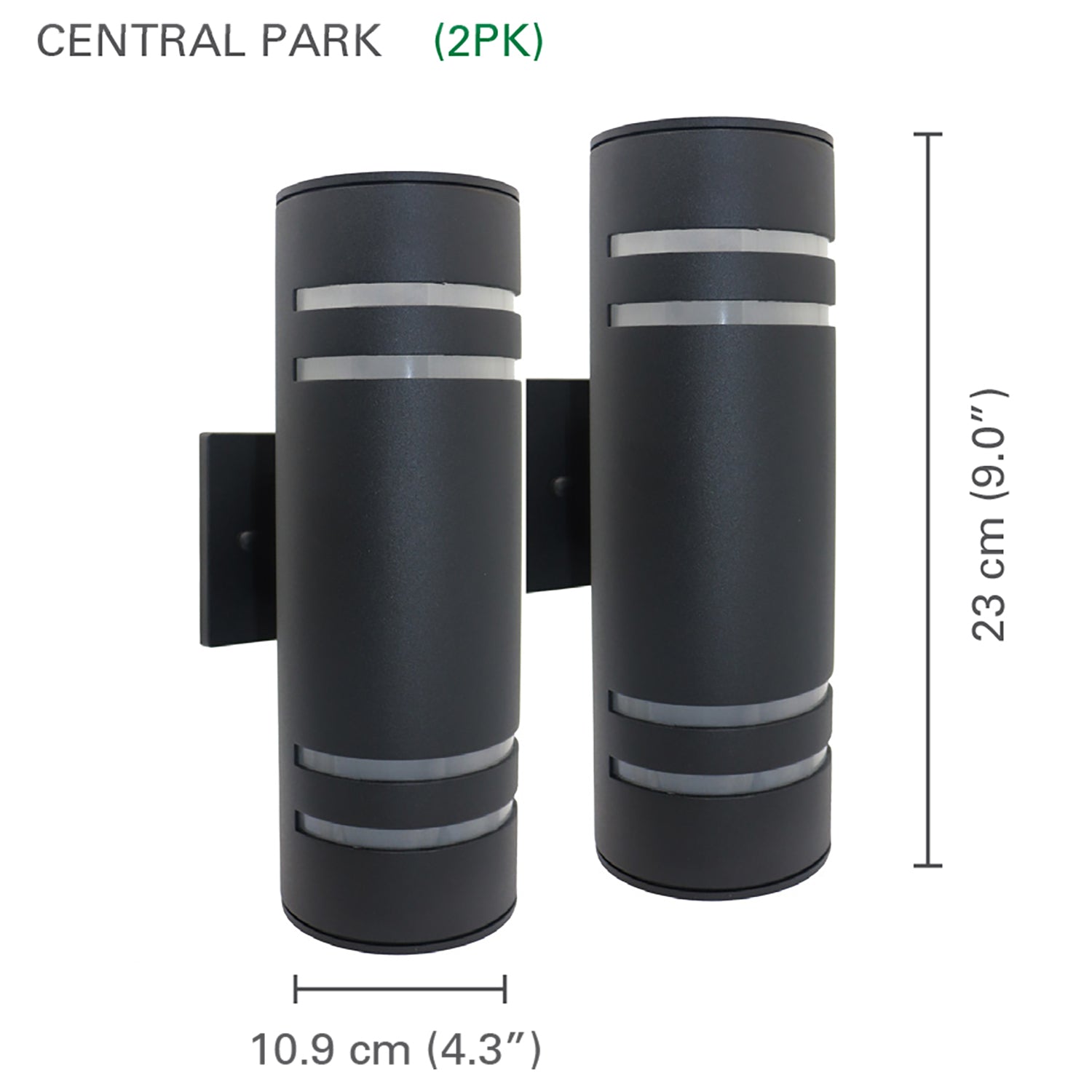 Xtricity - Ensemble de 2 Luminaire Mural Extérieur, Hauteur de 12.99'', De la Collection Central Park, Aluminium Noir - Simple Boutique