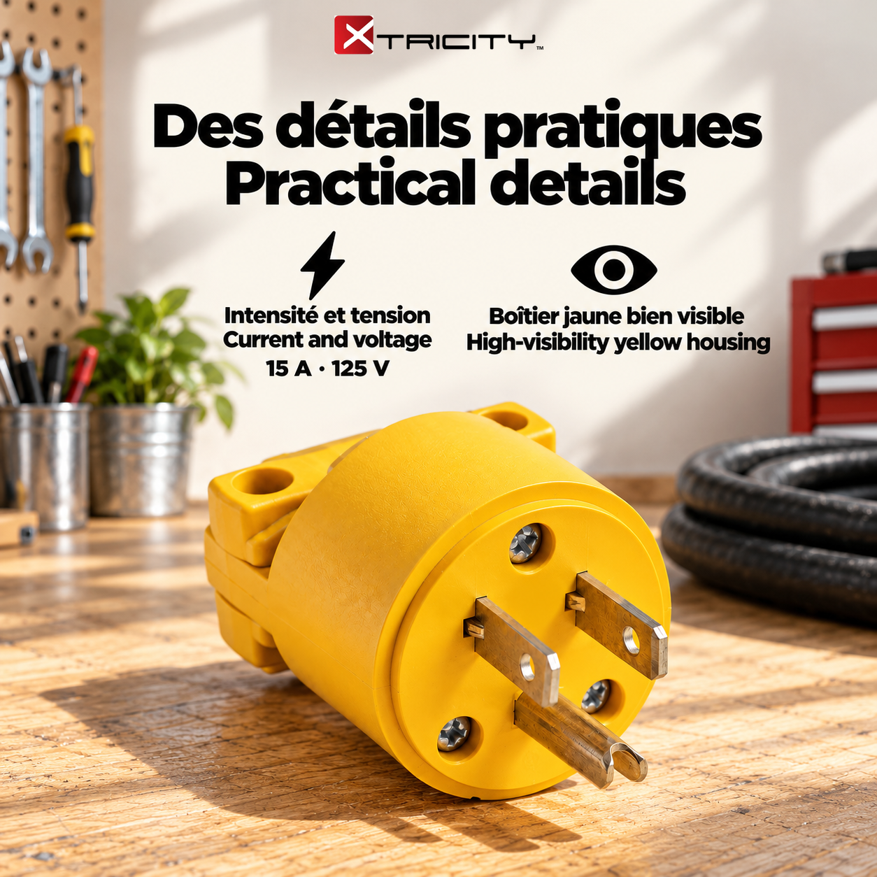 Xtricity Fiche mâle à 3 broches 15 A, en vrac - Lot de 25 - Simple Boutique