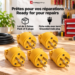 Xtricity Fiche mâle à 3 broches 15A, de rechange - Lot de 5 - Simple Boutique