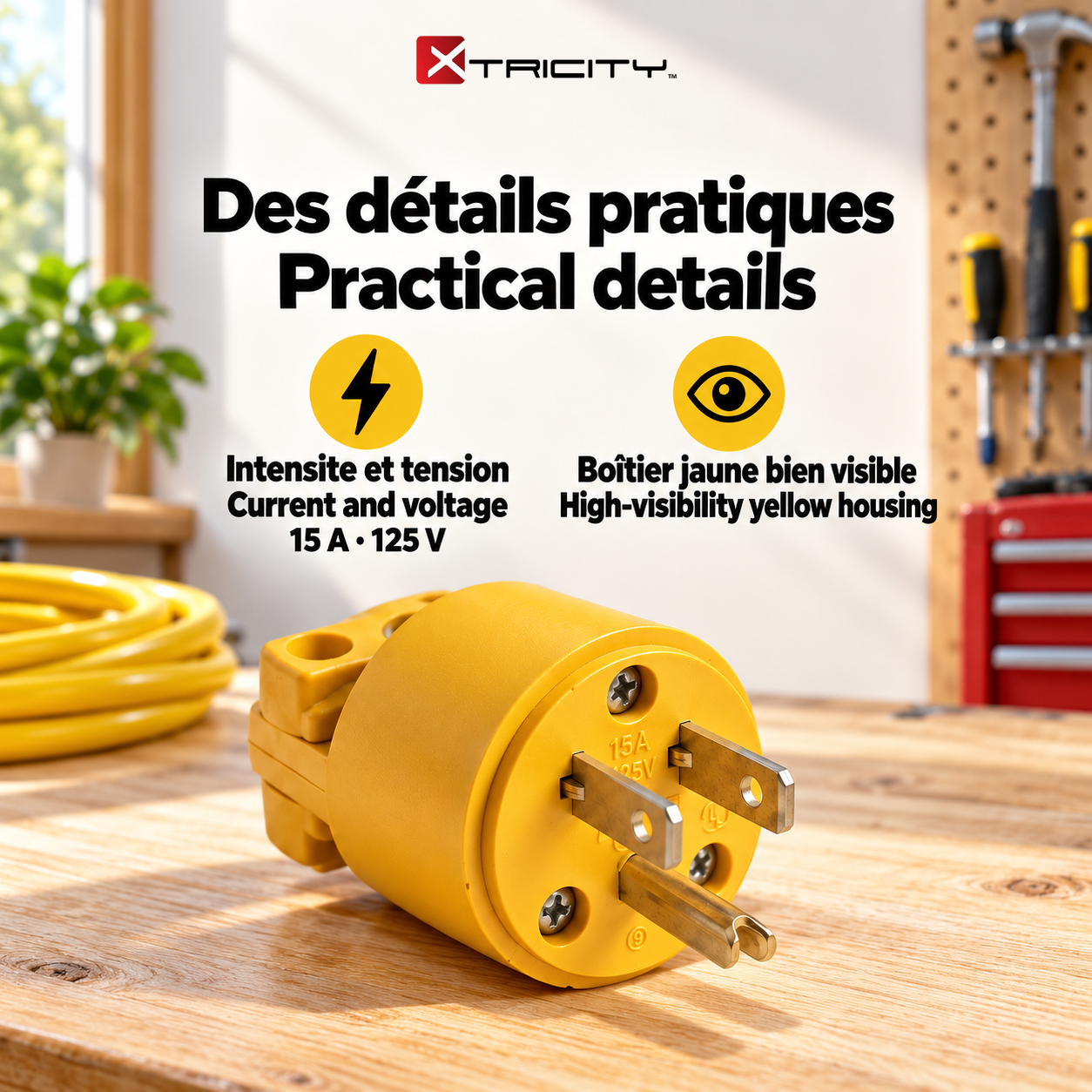 Xtricity Fiche mâle à 3 broches 15A, de rechange - Lot de 5 - Simple Boutique