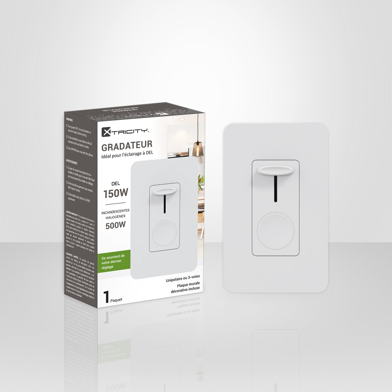 Xtricity - Gradateur à Glissière Murale avec Intérrupteur, Idéal pour Éclairage DEL, Blanc - Simple Boutique