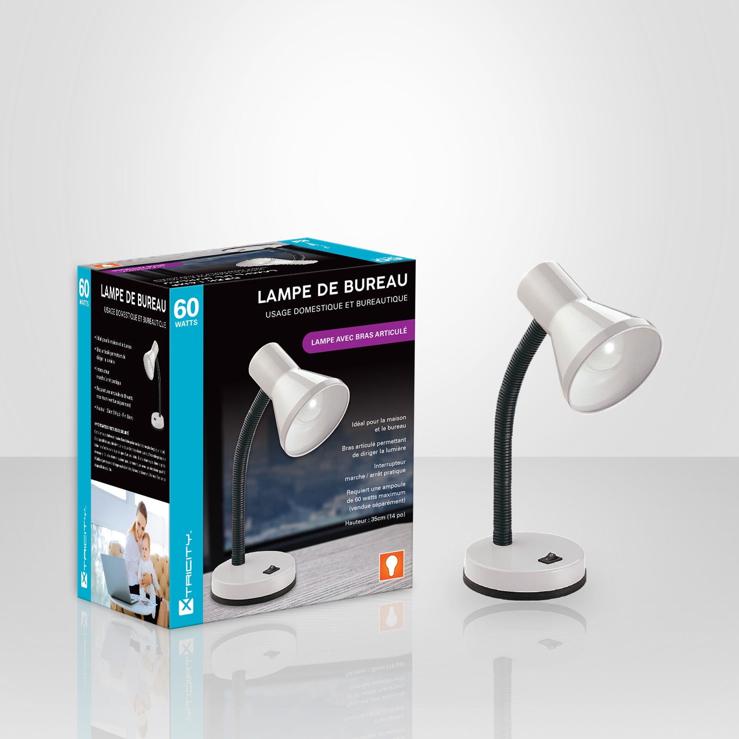 Xtricity Lampe De Table Bras Articulé 60W Blanc - Simple Boutique