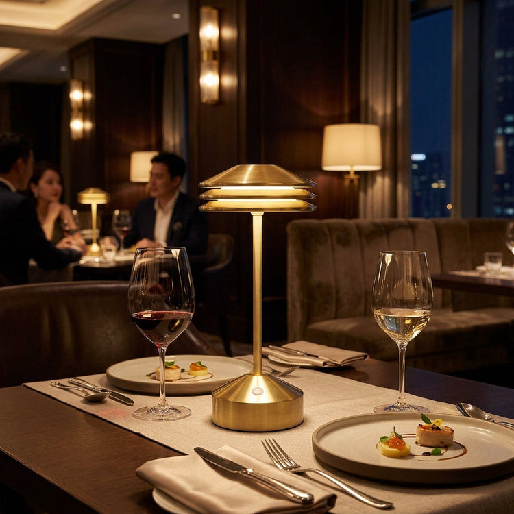 Xtricity Lampe de table DEL rechargeable superposée « Lumora » - Laiton, 28 cm - Simple Boutique