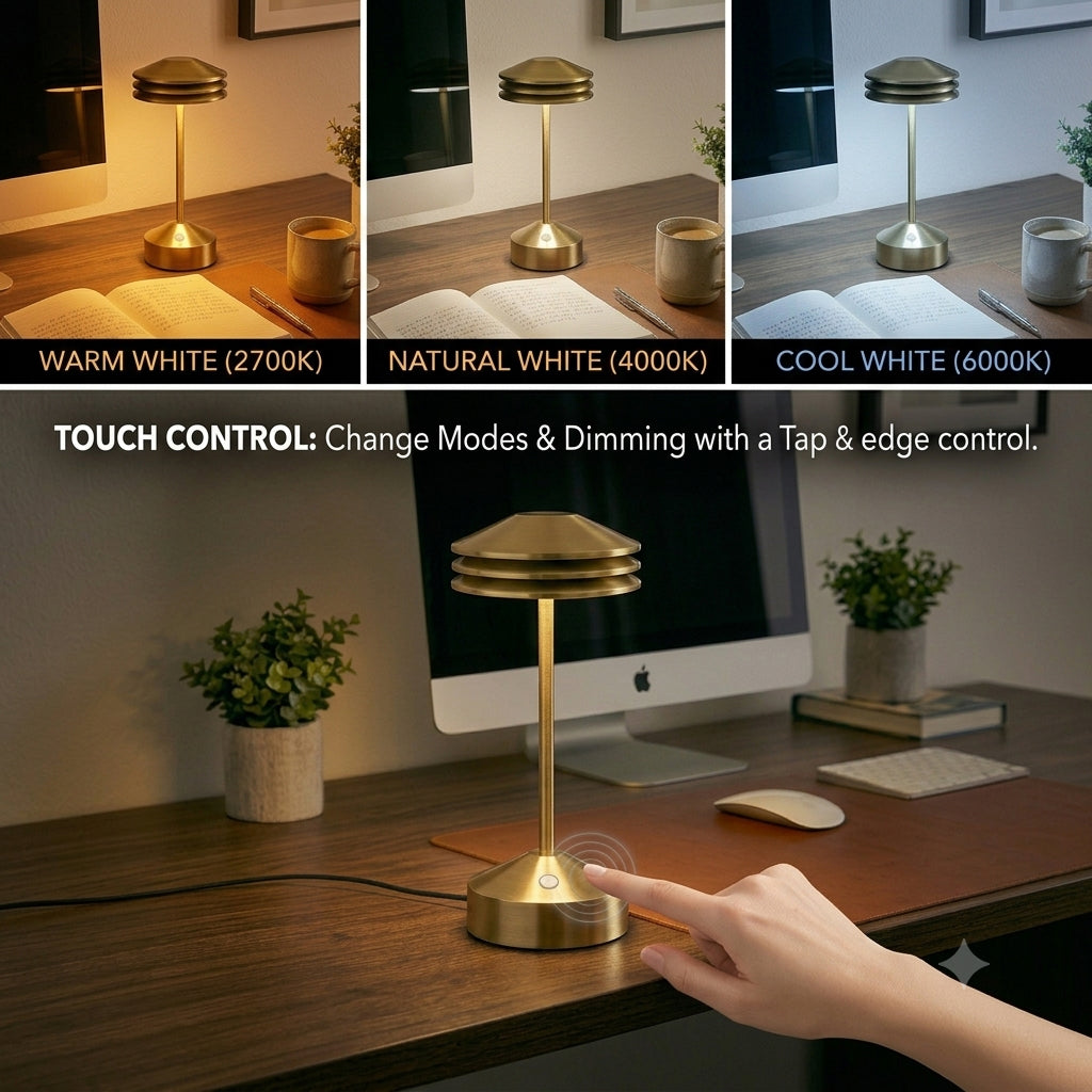 Xtricity Lampe de table DEL rechargeable superposée « Lumora » - Laiton, 28 cm - Simple Boutique
