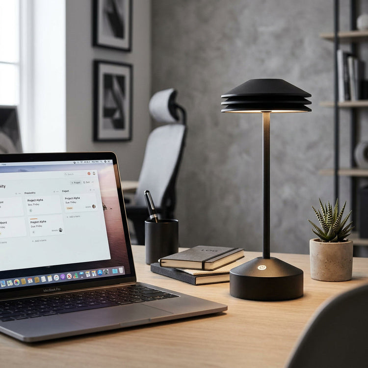 Xtricity Lampe de table DEL superposée rechargeable « Lumora » - Noir mat, 28 cm - Simple Boutique