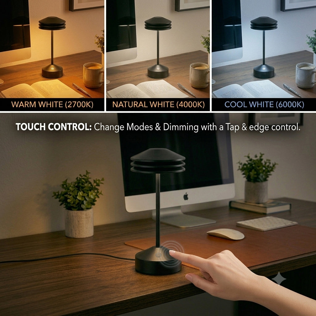 Xtricity Lampe de table DEL superposée rechargeable « Lumora » - Noir mat, 28 cm - Simple Boutique