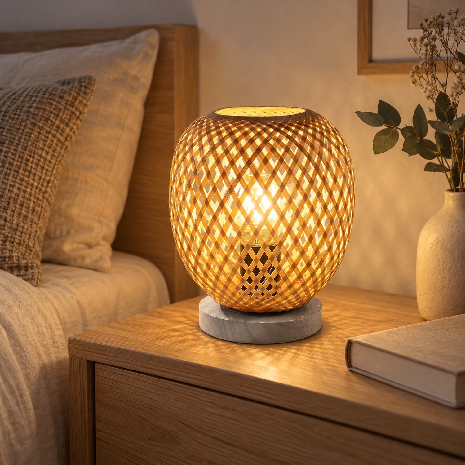 Xtricity Lampe de table en bambou tressé, Dia 18 x H 22 cm - Simple Boutique