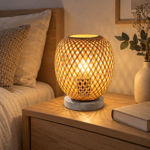 Xtricity Lampe de table en bambou tressé, Dia 18 x H 22 cm - Simple Boutique