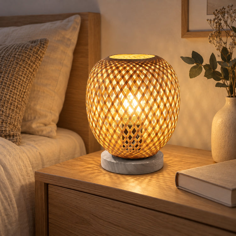 Xtricity Lampe de table en bambou tressé, Dia 18 x H 22 cm - Simple Boutique
