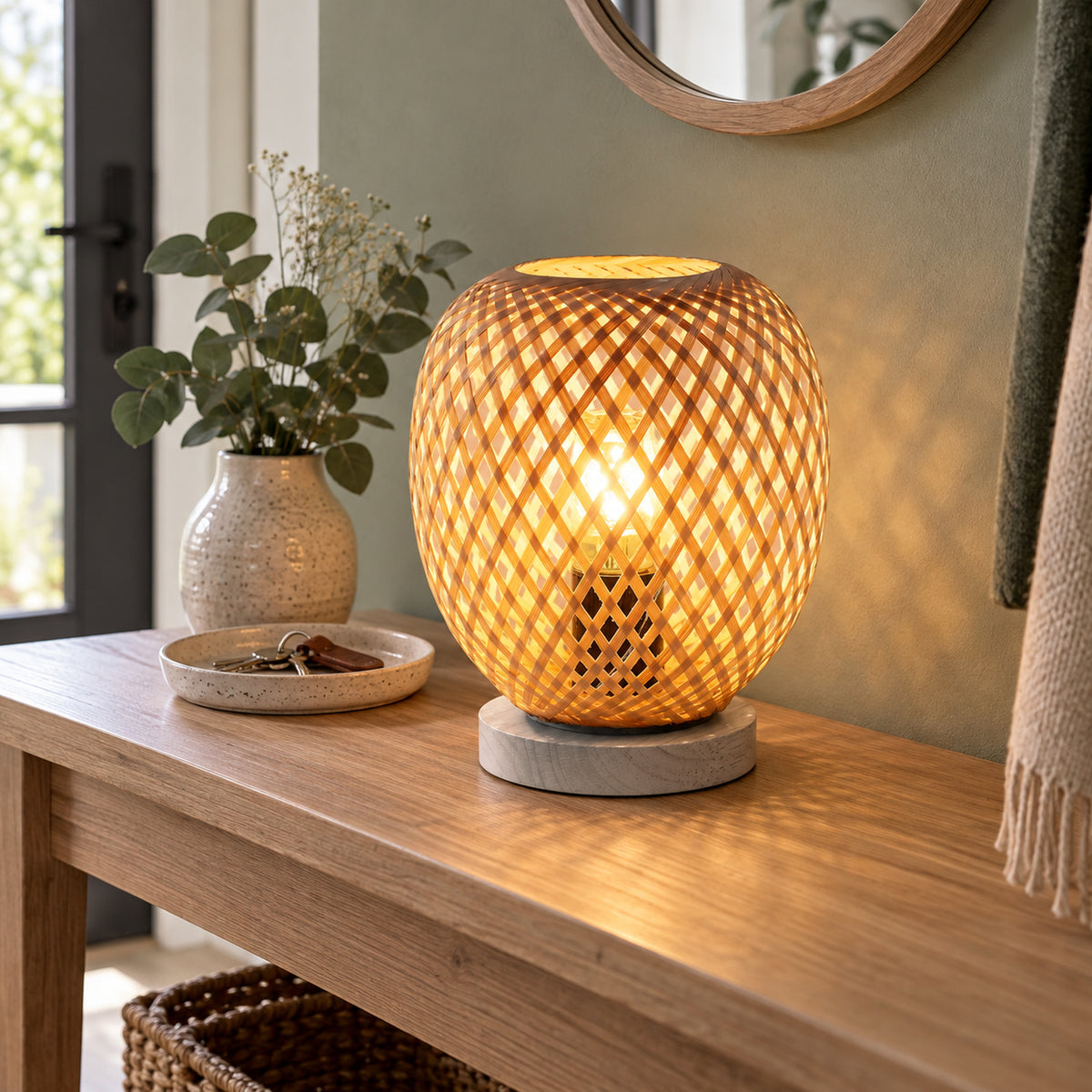 Xtricity Lampe de table en bambou tressé, Dia 18 x H 22 cm - Simple Boutique