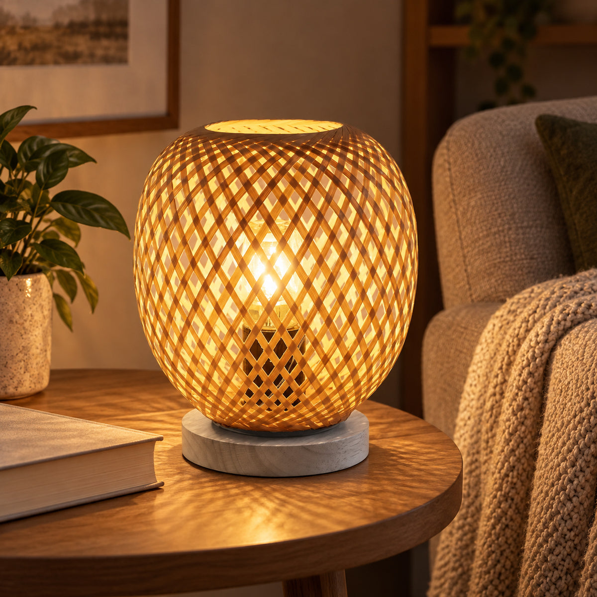 Xtricity Lampe de table en bambou tressé, Dia 18 x H 22 cm - Simple Boutique