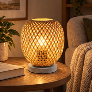 Xtricity Lampe de table en bambou tressé, Dia 18 x H 22 cm - Simple Boutique