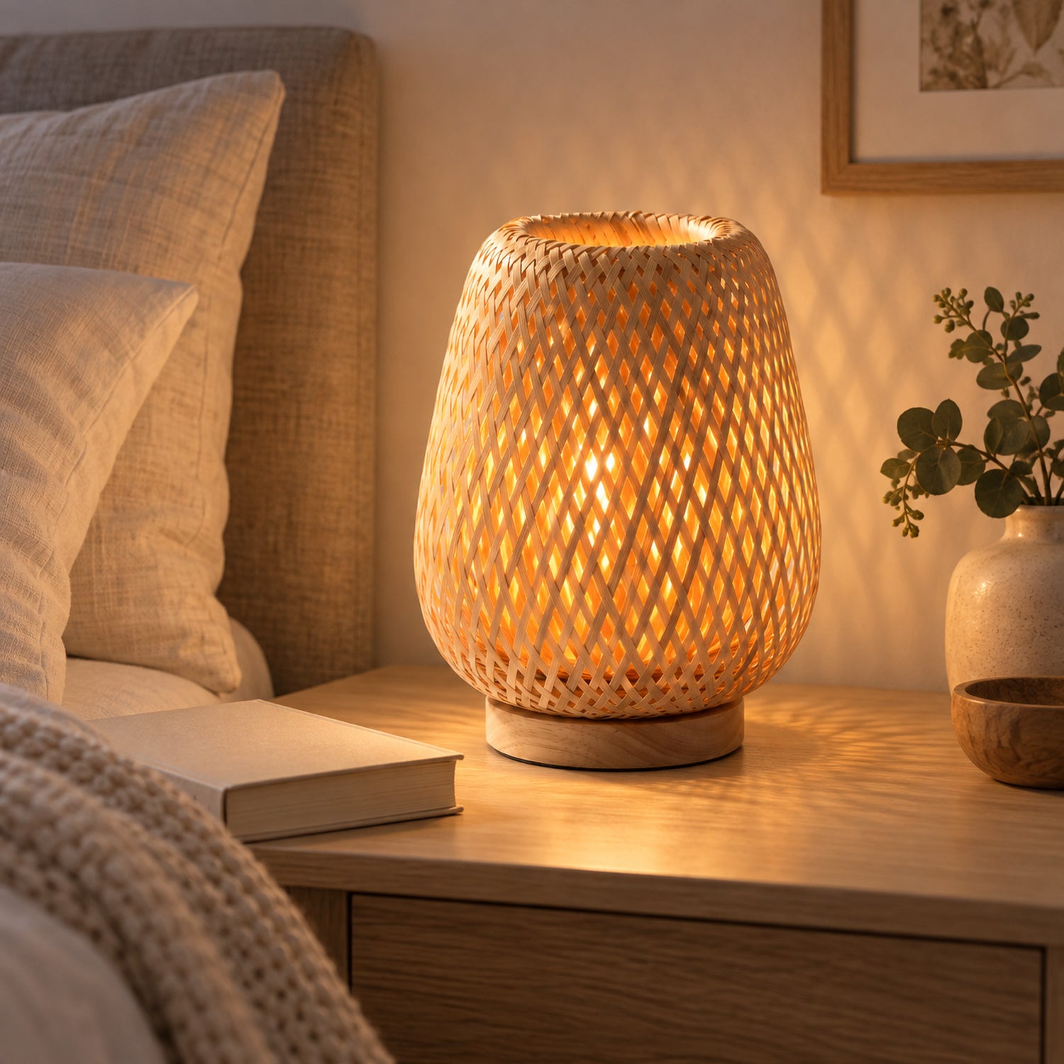 Xtricity Lampe de table en bambou tressé, Dia 25 x H 30 cm - Simple Boutique