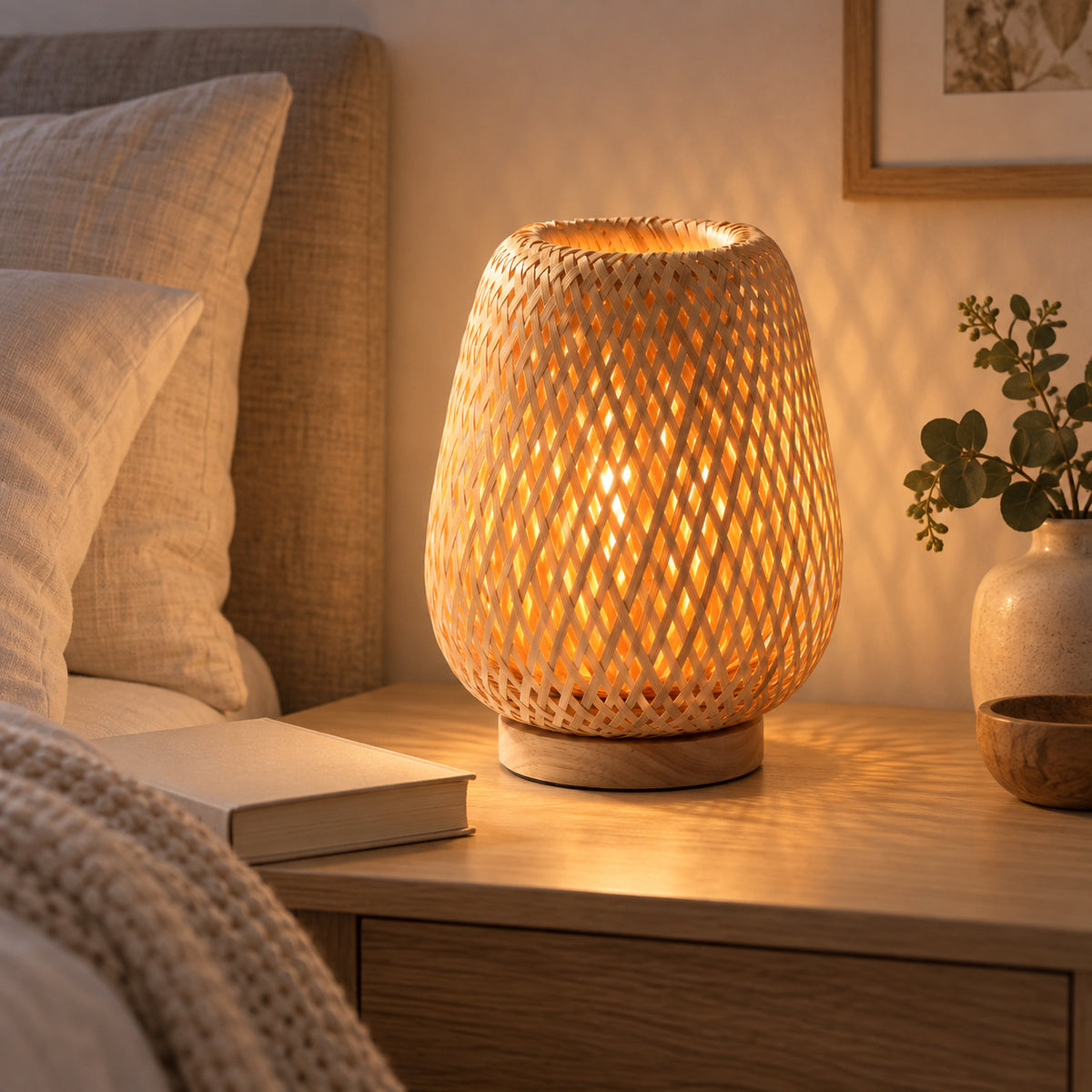 Xtricity Lampe de table en bambou tressé, Dia 25 x H 30 cm - Simple Boutique