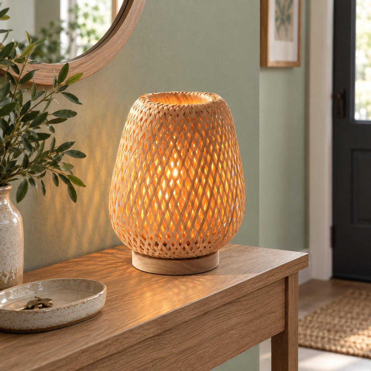 Xtricity Lampe de table en bambou tressé, Dia 25 x H 30 cm - Simple Boutique