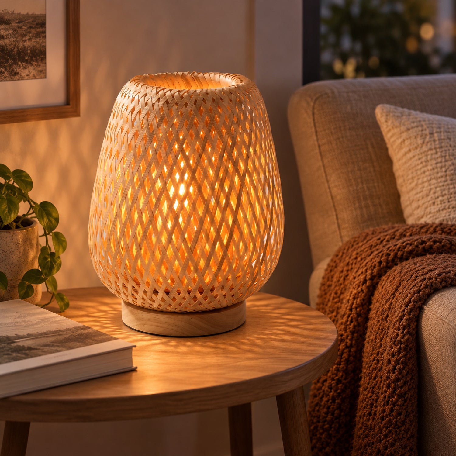 Xtricity Lampe de table en bambou tressé, Dia 25 x H 30 cm - Simple Boutique