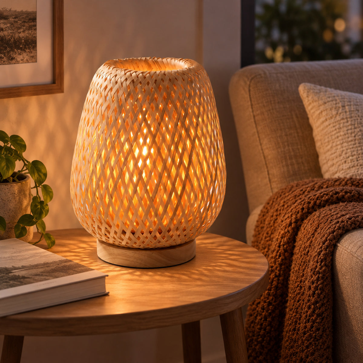 Xtricity Lampe de table en bambou tressé, Dia 25 x H 30 cm - Simple Boutique